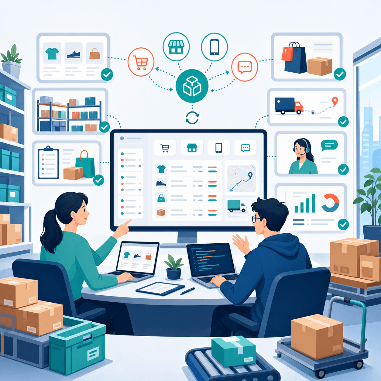 EC業務システムの対応範囲を表すイラスト