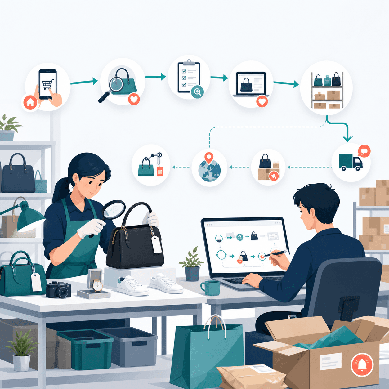 リユース業務システムの対応範囲を表すイラスト