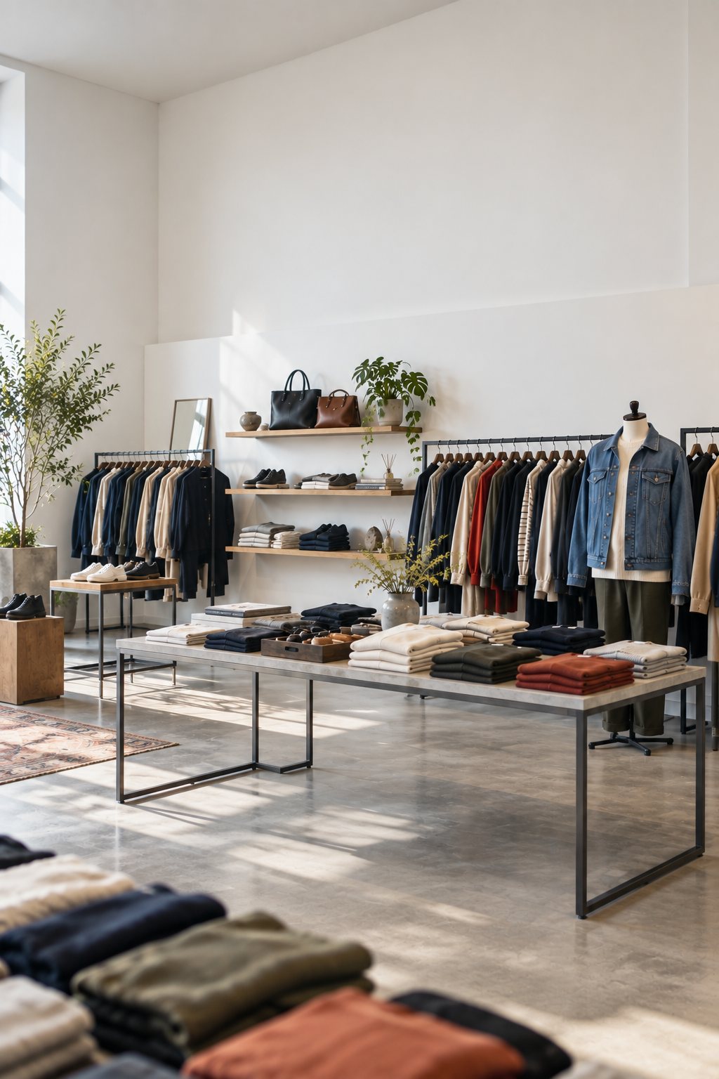リユース店舗の売場。服が什器に並んでいる